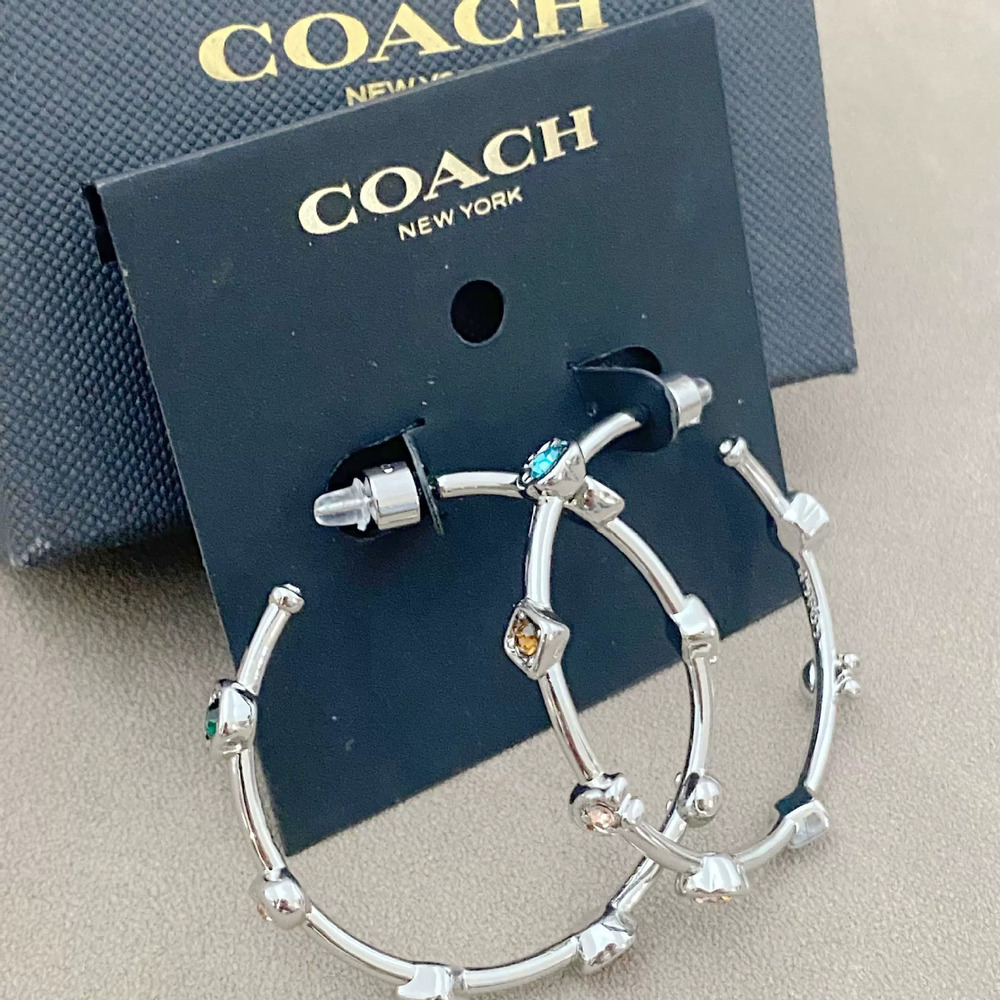 Coach Gold Plated Crystal Hoop Earrings